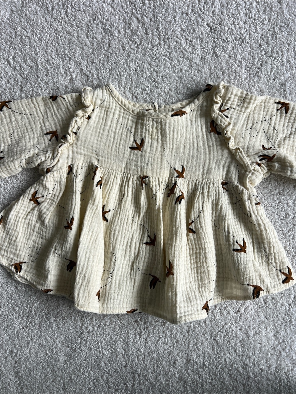 Rylee + Cru Cream Peplum Top with Brown Bird Print - size 12 - 18 months